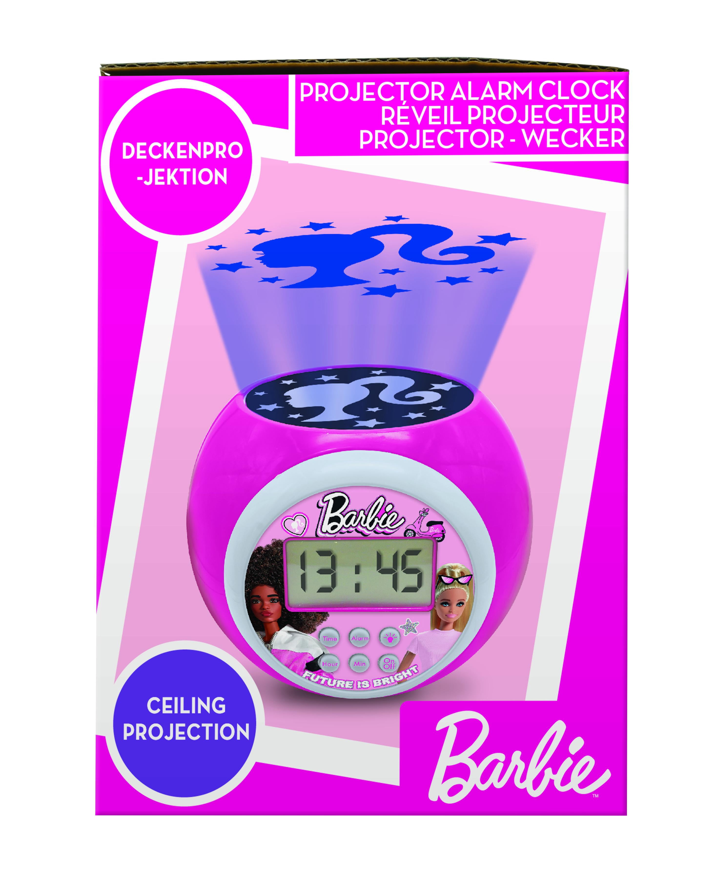 Lexibook, Barbie, Projector Alarm Clock with Alarm and Snooze Function, Night Light with Timer, LCD Screen, Battery Operated