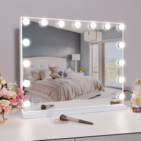 Fenchilin 23''x18'' Vanity Mirror with Lights Tabletop Wall Mount Tabletop Metal White