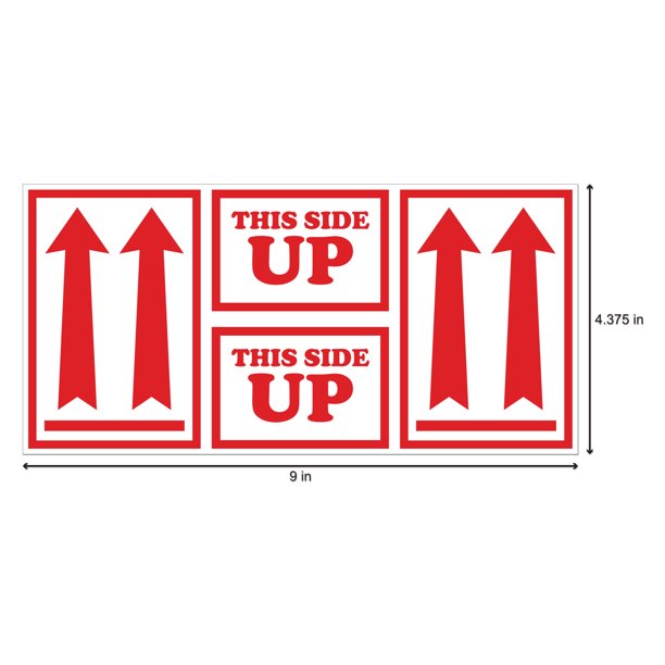 Large This Side Up Stickers with Arrows (43/8 x 9 inch, 100 Stickers