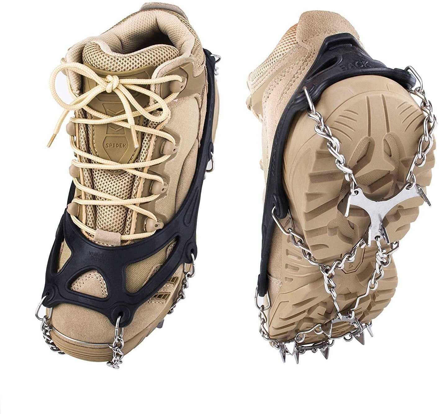 EIMELI Ice Cleats Traction, 12 Spikes Stainless Steel for Snow Shoes Boots, Safe Protection for Hiking, Walking, Climbing, Jogging, Mountaineering on Snow Muddy Road Anti-Slip
