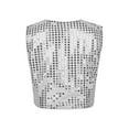 thumbnail image 2 of HULIJA Kids Boys Girls Shiny Party Vest Sequin Waistcoat Hip Hop Jazz Costumes Silver 10-12, 2 of 7