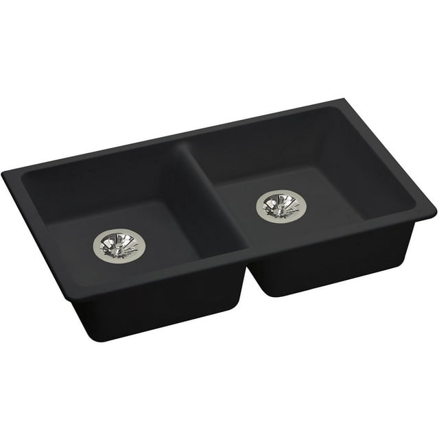 Elkay Quartz Classique ELGUAD3319PDBK0 Noir Double Bol sous Évier ADA avec Drain Parfait