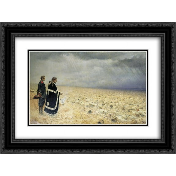 Vasily Vereshchagin 2x Matted 24x18 Black Ornate Framed Art Print 'Defeated. Requiem'