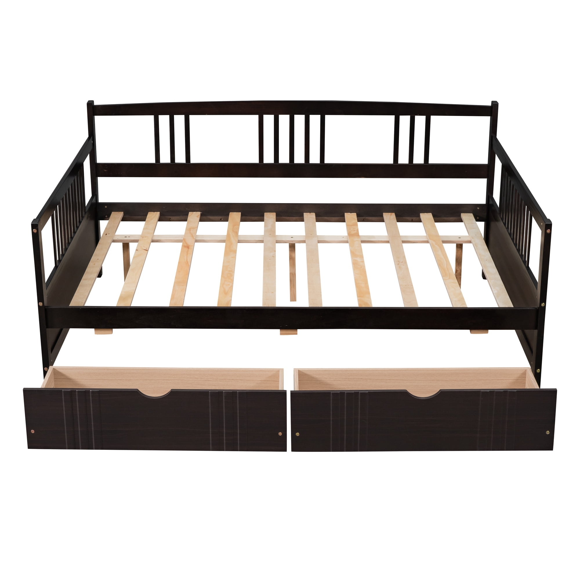 Gewnee Full Size Daybed with Two Storage Drawers,Wooden Sofa Bed for Kid's Bedroom,Espresso
