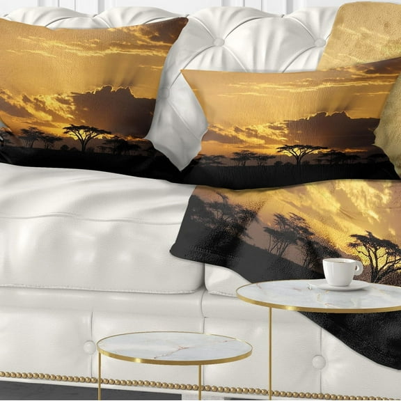 Designart Sunset in Africa with Acacia Tree - Landscape Printed Throw Pillow - 12x20