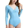 thumbnail image 5 of AHTJRT Girls Long Sleeve T Shirt Bodysuit Tops Lightweight Breathable V Neck Romper Jumpsuit Casual Dancing Ballet Sports Leotards Light Blue#01 14-15 Years, 5 of 6