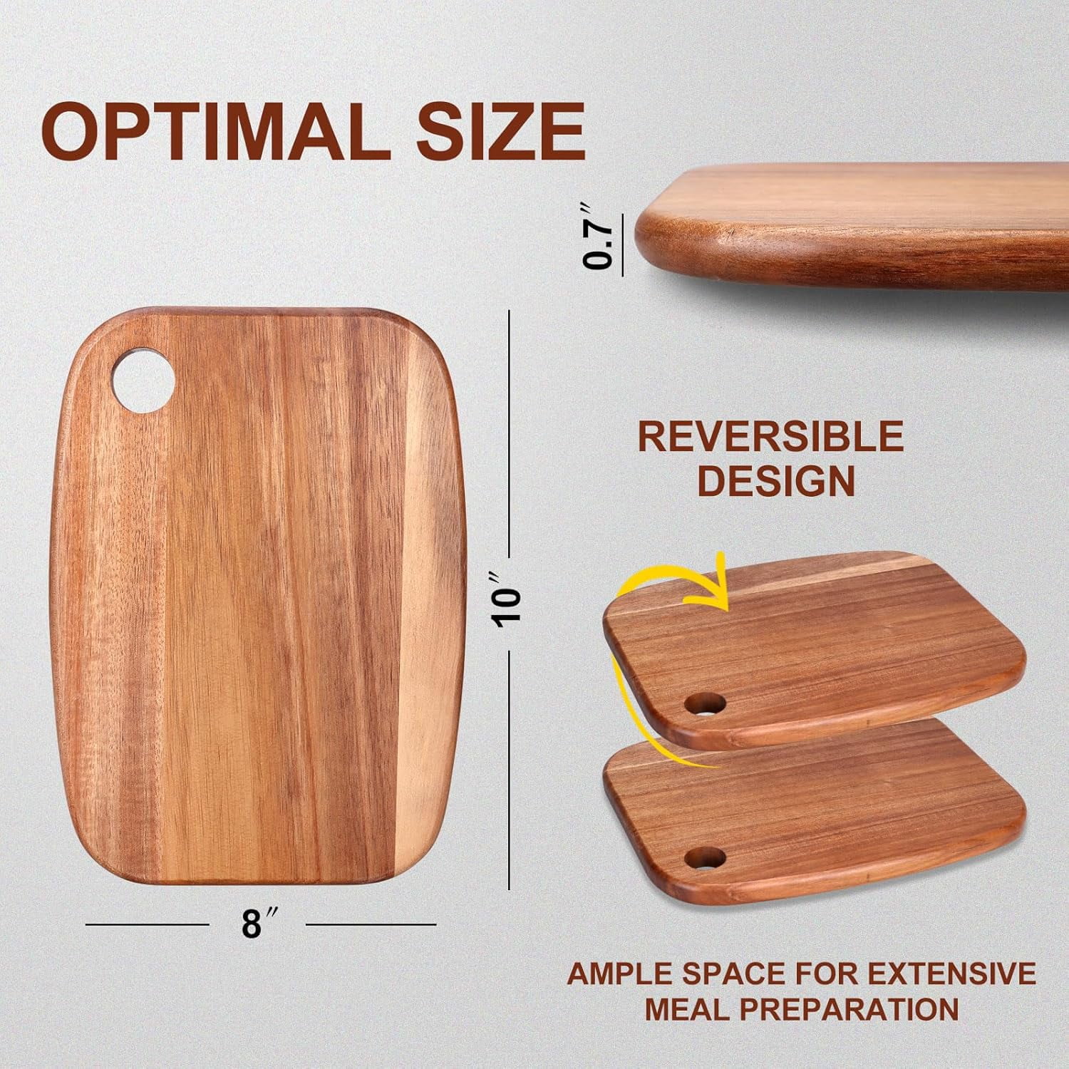 Small Acacia Wood Cutting Boards for Kitchen with Hanging – Medium Wooden Board Vegetables, Fruit, Bread, Meat, Cheese, Charcuterie - BPA Free, 10" x 8"