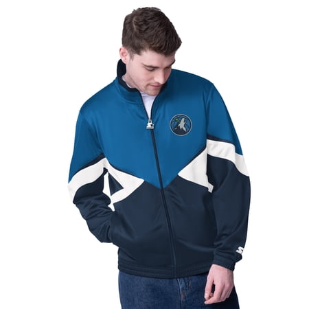 Men s Starter Blue Minnesota Timberwolves Rush Applique Full-Zip Track Jacket