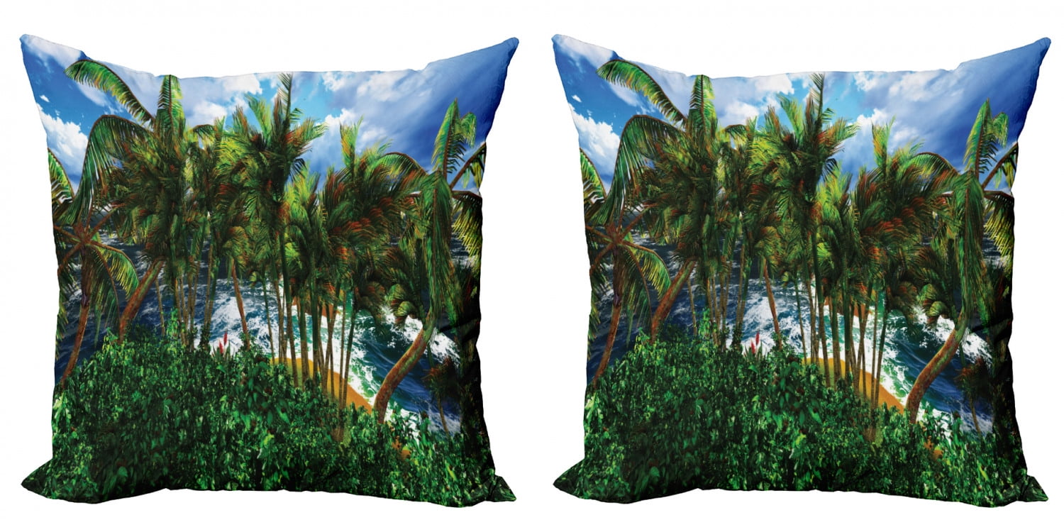 2PCS Hawaiian island Honolulu palm tree Jerry cushion pillow covers US Seller 