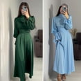 thumbnail image 2 of Fall Spring Lady Dress Puff Sleeves Tight Waist Stand Collar Pure Color A-line Pleated Shopping Commuting Party Prom Maxi Dress, 2 of 8