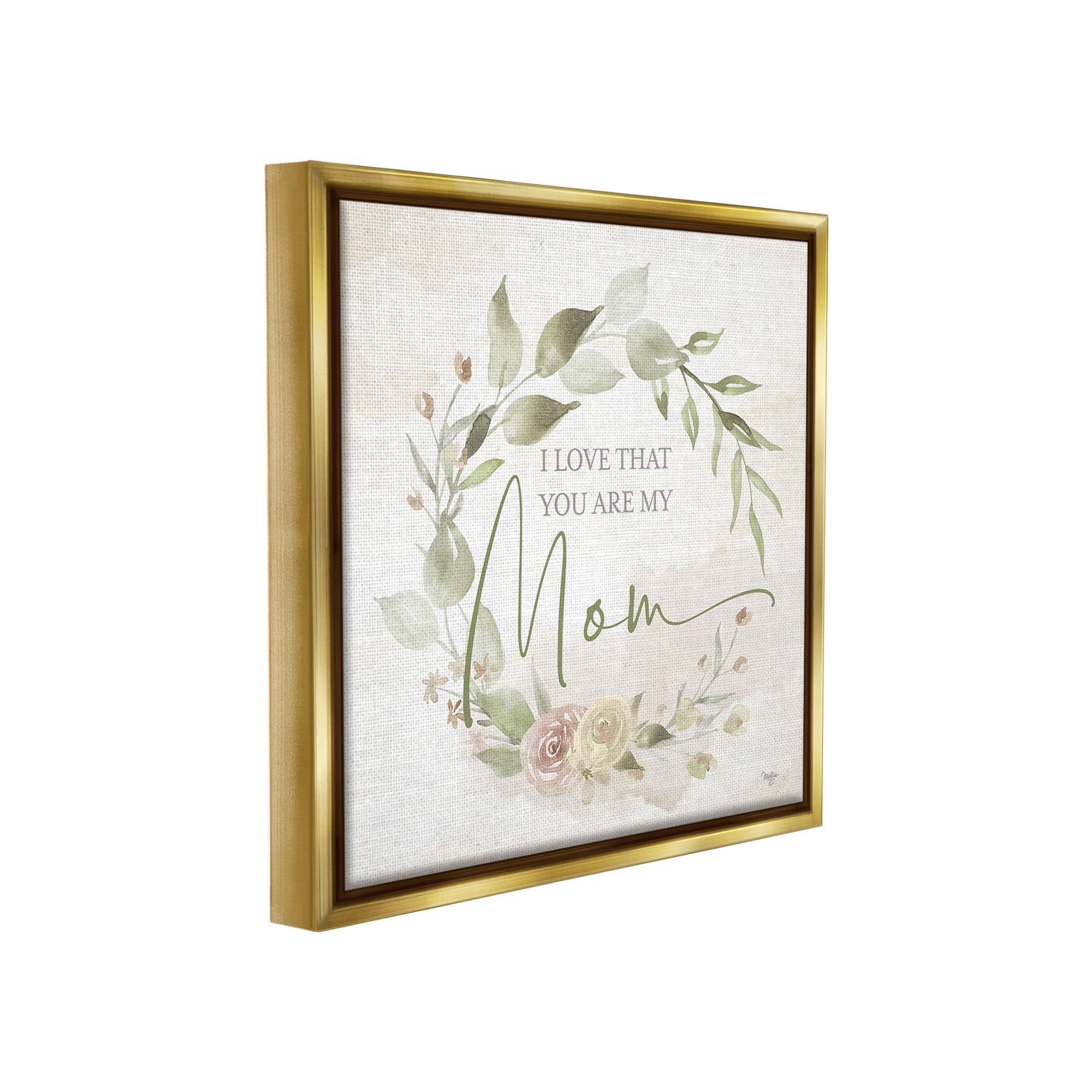 Stupell Industries Mother's Day Rose Wreath Botanical & Floral Painting Gold Floater Framed Canvas Art Print Wall Art, 25 x 25