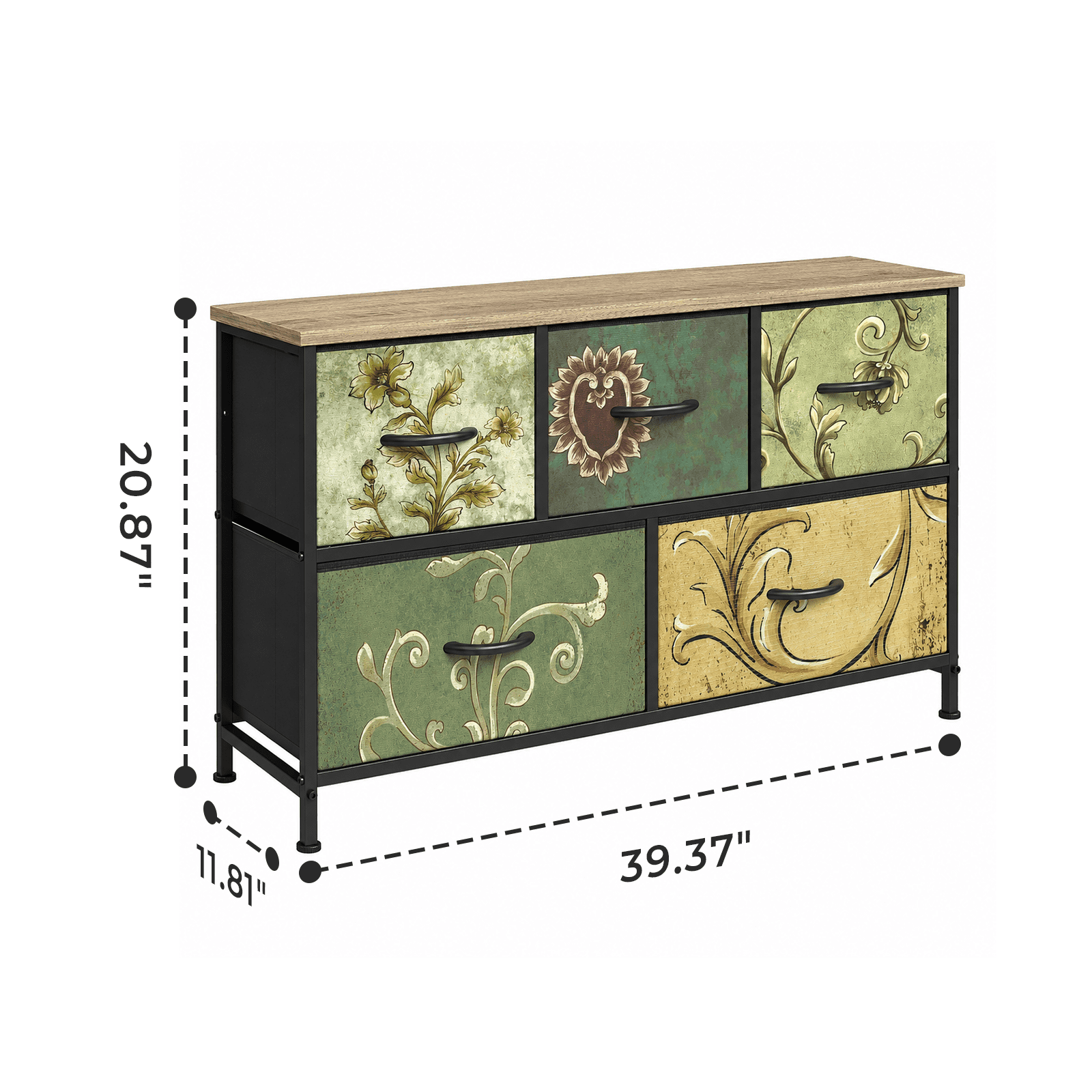 Alvantor 4/5/7/8/9-Drawer Dresser, Fabric Storage Tower for Bedroom, Hallway, Entryway, Closet, Tall Chest Organizer Unit with Fabric Bins, Steel Frame, Wood Top, Easy Pull Handle, Floral Painted