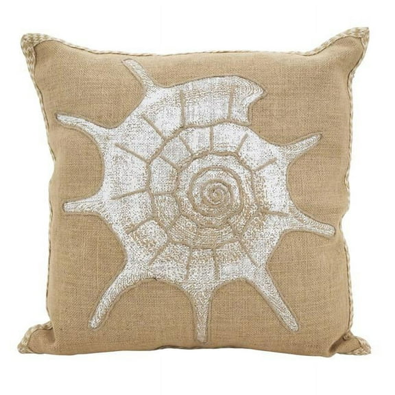 Saro Lifestyle Spiral Seashell Down Filled Cotton Jute Throw Pillow