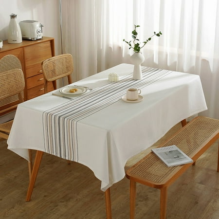 

Capreze Table Cloths Covers Tablecloth Striped Cotton Linen Tablecloths Washable Decorative Home Decor Luxury Oil-Proof White 55 x71