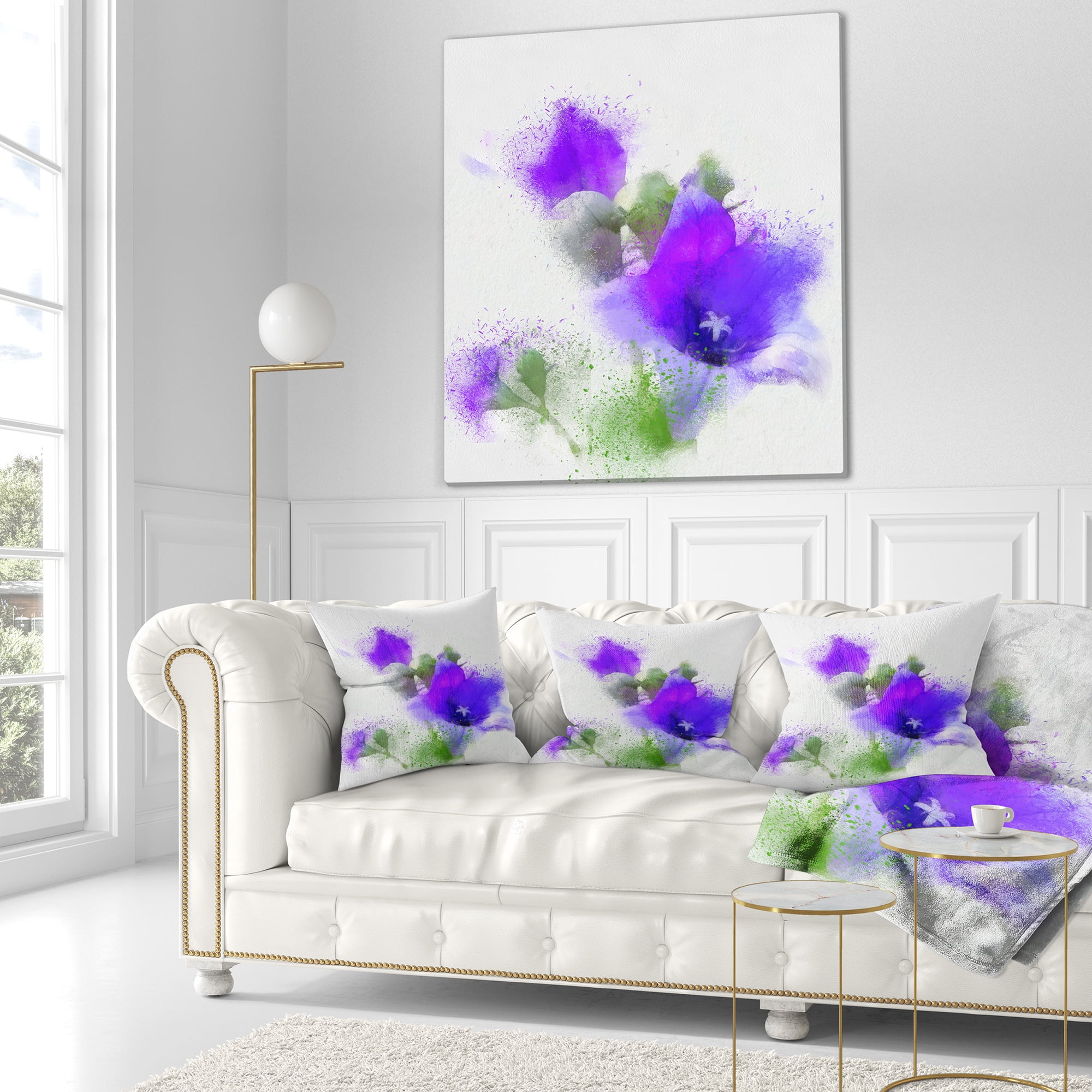 Designart Bouquet of Blue Watercolor Flowers - Floral Throw Pillow - 18x18