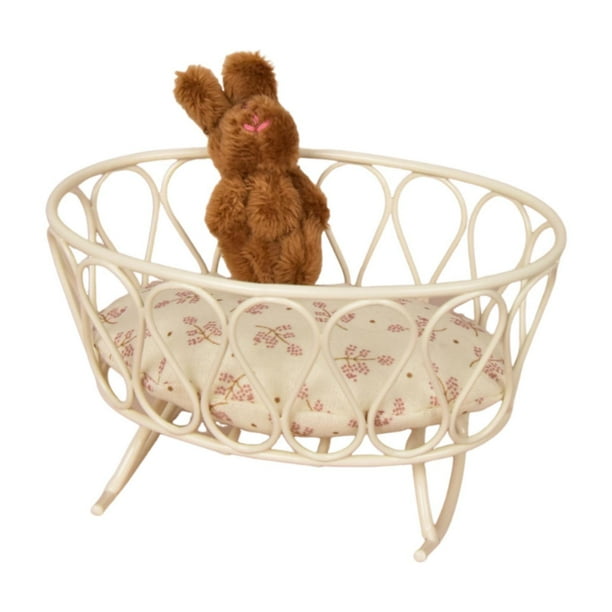 Cama de muñecas para bebé, escala 1:12, mini cama de metal para el dormitorio de la casa de muñecas. Conejito Marrón