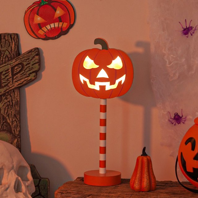 Luz nocturna de dibujos animados de Halloween, adorno divertido de madera LED con pilas para vacaciones