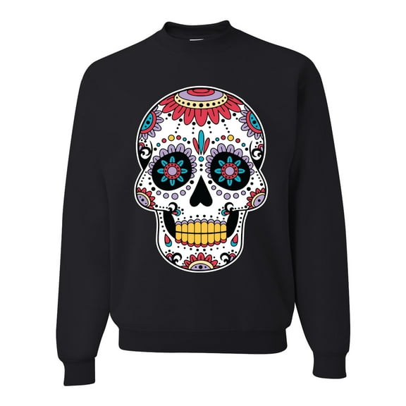 Wild Bobby Day Of The Dead Sugar Skull Pop Culture Unisex Crewneck Graphic Sweatshirt, Black, Small