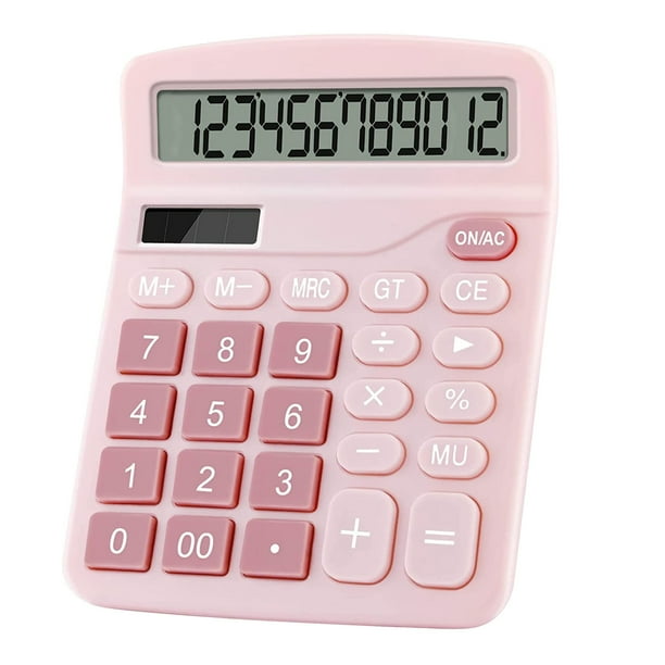 Calculadoras de escritorio, calculadora bonita de doble potencia con pantalla LCD grande y botones grandes para la oficina, el hogar y la escuela (rosa)