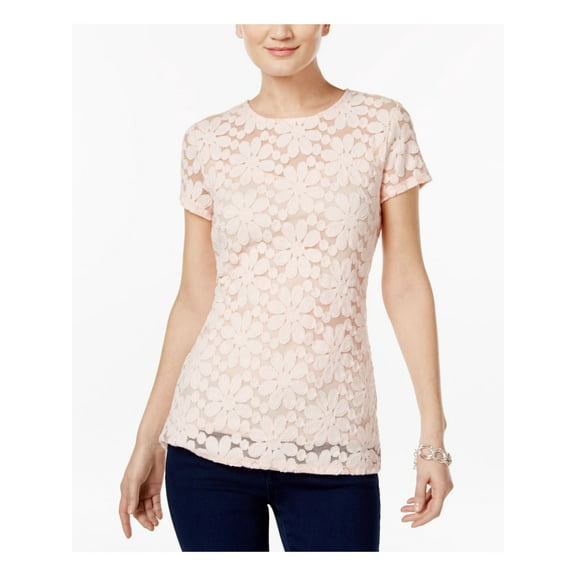 INC $69 Womens New 1030 White Lace Jewel Neck Short Sleeve Casual Top L B B