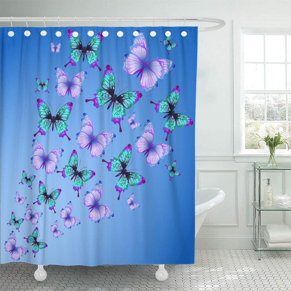 KSADK Purple Nature Butterfly Teal Shower Curtain Bath ...