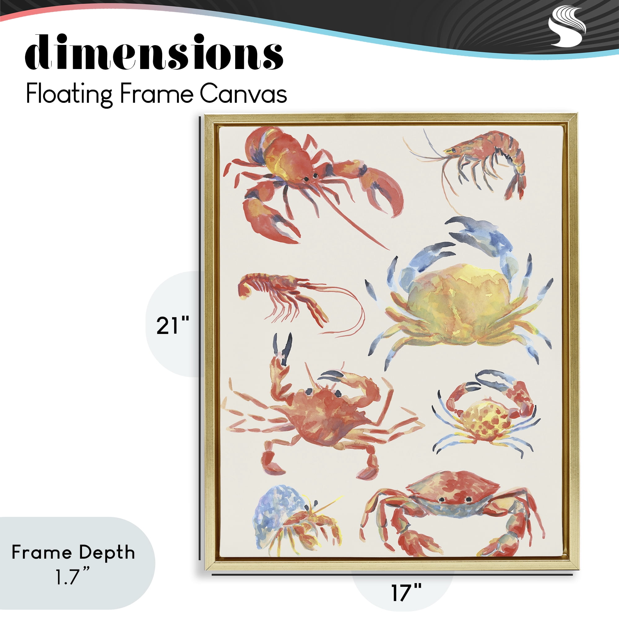 Stupell Industries Crab & Crustacean Collection Gold Framed Floater Canvas Wall Art, design by June Erica Vess