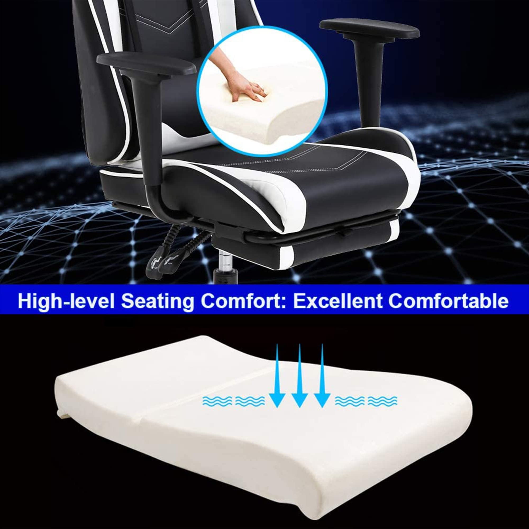 BestOffice Ergonomic Gaming Chair w/Adjustable Lumbar Pillow & Footrest, Reclining Office Computer Chair, White