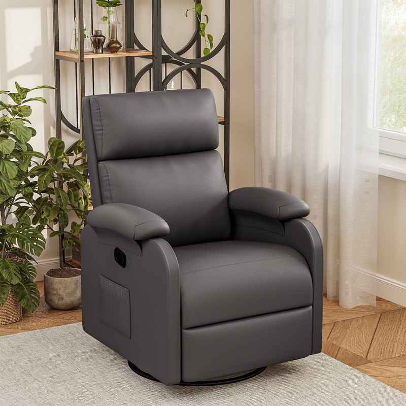Homall 360° Massage Swivel Rocker Recliner Small Rocking PU Leather Chairs with Side Pockets for Small Spaces,Gray