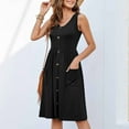 thumbnail image 5 of gakvbuo Summer Dresses For Womens 2025 Button Elastic Waist Spring Tunic Dress With Pockets Casual Midi Dress Sundress Loose Sleeveless Tank Dresses, 5 of 9