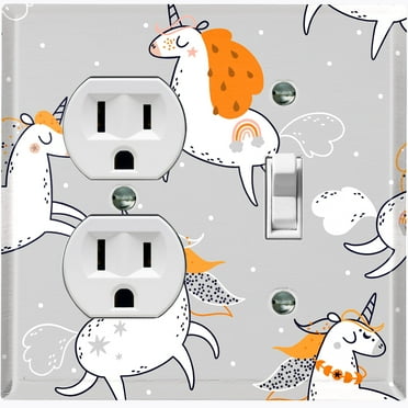 Metal Light Switch Plate Cover Magical Orange Rainbow Unicorn UNI009