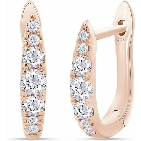 AFFY 0.40CT Moissanite Diamond Huggie Hoop Earrings in 14K Rose Gold over Sterling Silver for Women