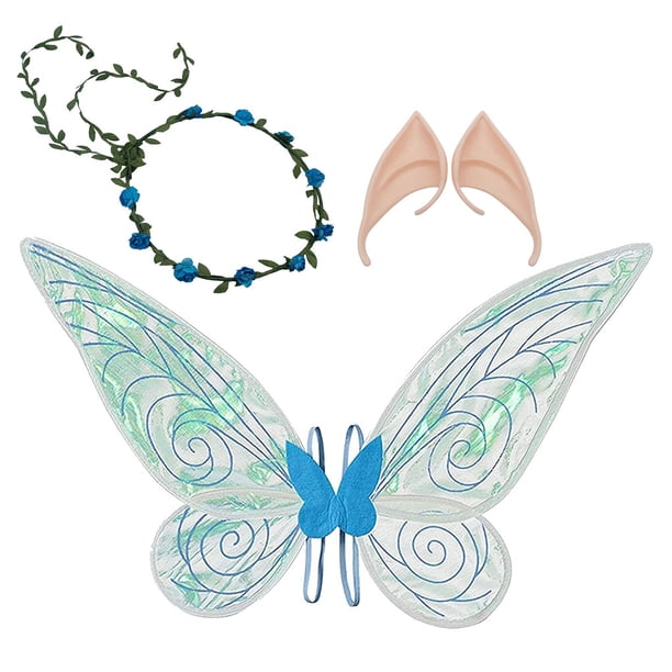 Sonducket Disfraz de hada elfo para Halloween, disfraz de ala de Ángel brillante, recuerdo de fiesta, pendientes de de flores, accesorios de Disfraces de disfraces Azul 60*48cm Sonducket AP013010-03
