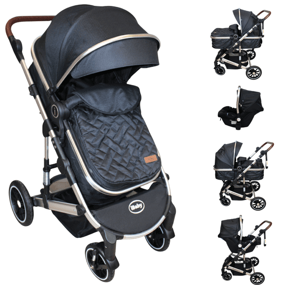 Carriola Reversible 4 en 1 iBaby Murano Portabebé Autoasiento Rosa Plegable negro
