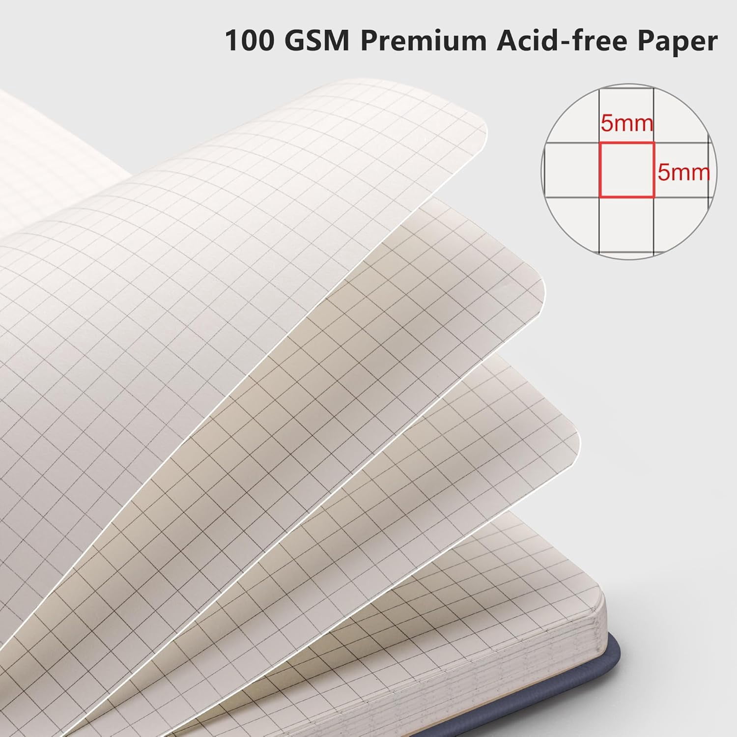 Graph Grid Paper Notebook, 2-Pack, 192 Pages per Pack, A5 Medium Size (5.7'' x 8.3''), Leather Hardcover, 100 GSM Thick Paper, for School, Students, Math, Engineering (Black & Navy Blue)