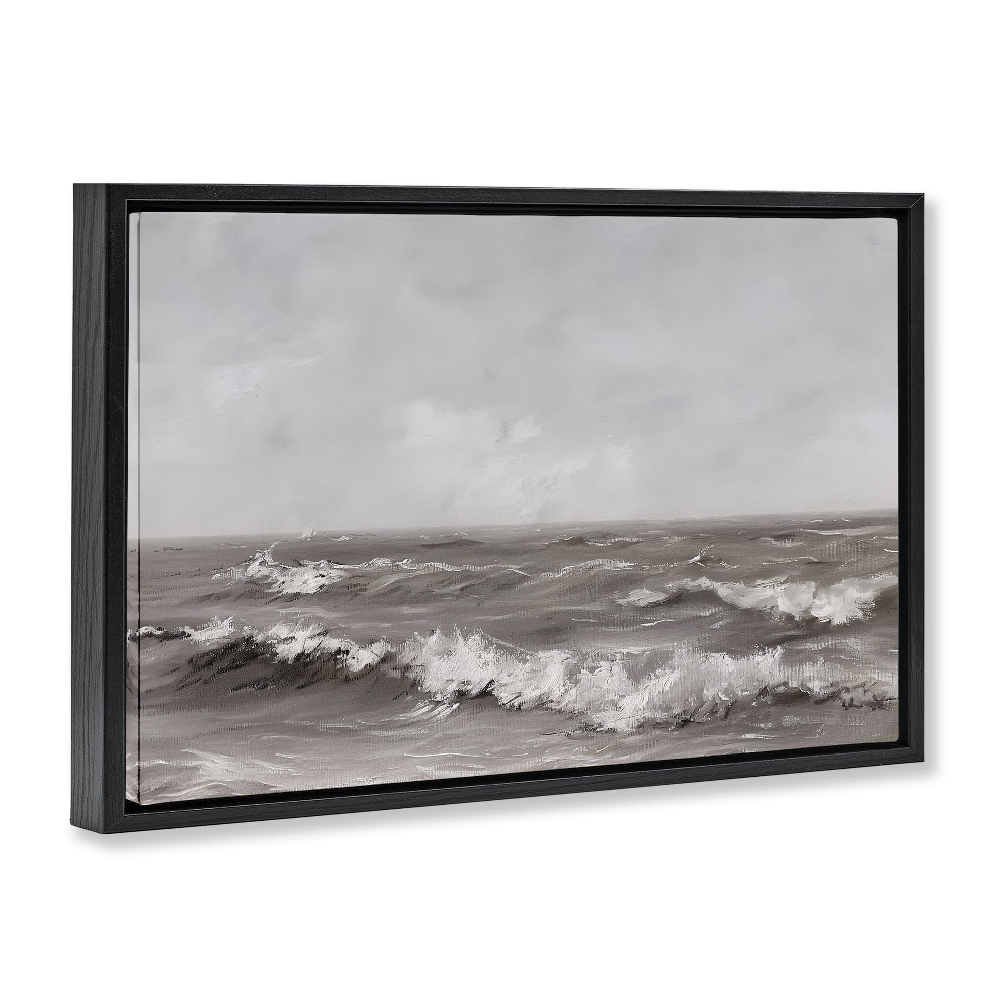 Stupell Industries Monochrome Sea Ripples Black Framed Floater Canvas Wall Art, design by Jacky Ngan