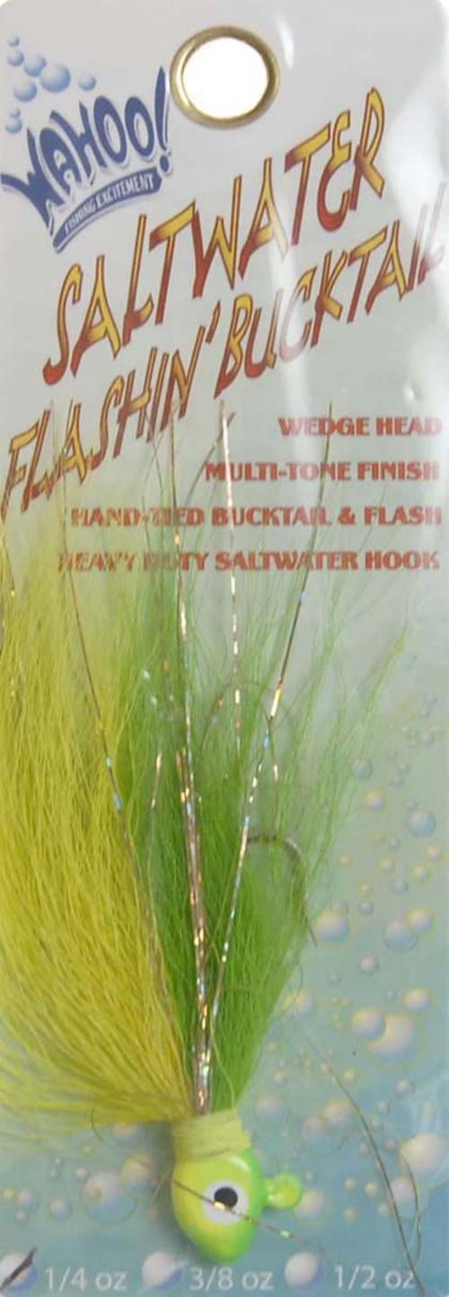 3 Packs Wahoo Saltwater Bucktail Jigs 1/2 OZ Chartreuse Green Flash 