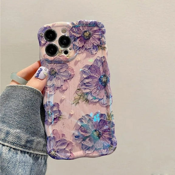Blue Light Flowers Phone Case For IPhone 15 Pro Max Luxury Shockproof TPU Soft Silicone Cover