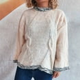 thumbnail image 4 of Htigea Women's Pullover Sweaters Patchwork Crew Neck Long Sleeve Jumpers Casual Loose Fit Knit Tops Beige L, 4 of 5