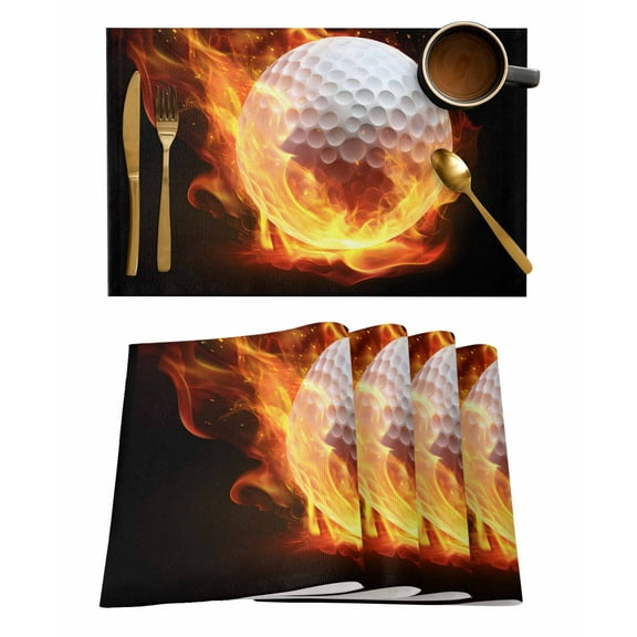 Flame Golf Ball Placemats Set of 6 Sports Black Background Abstract Art Heat Insulation Washable Place Mats, Rustic Non-Slip Table Mats for Dining Table Party Kitchen Decor,13x19 Inch