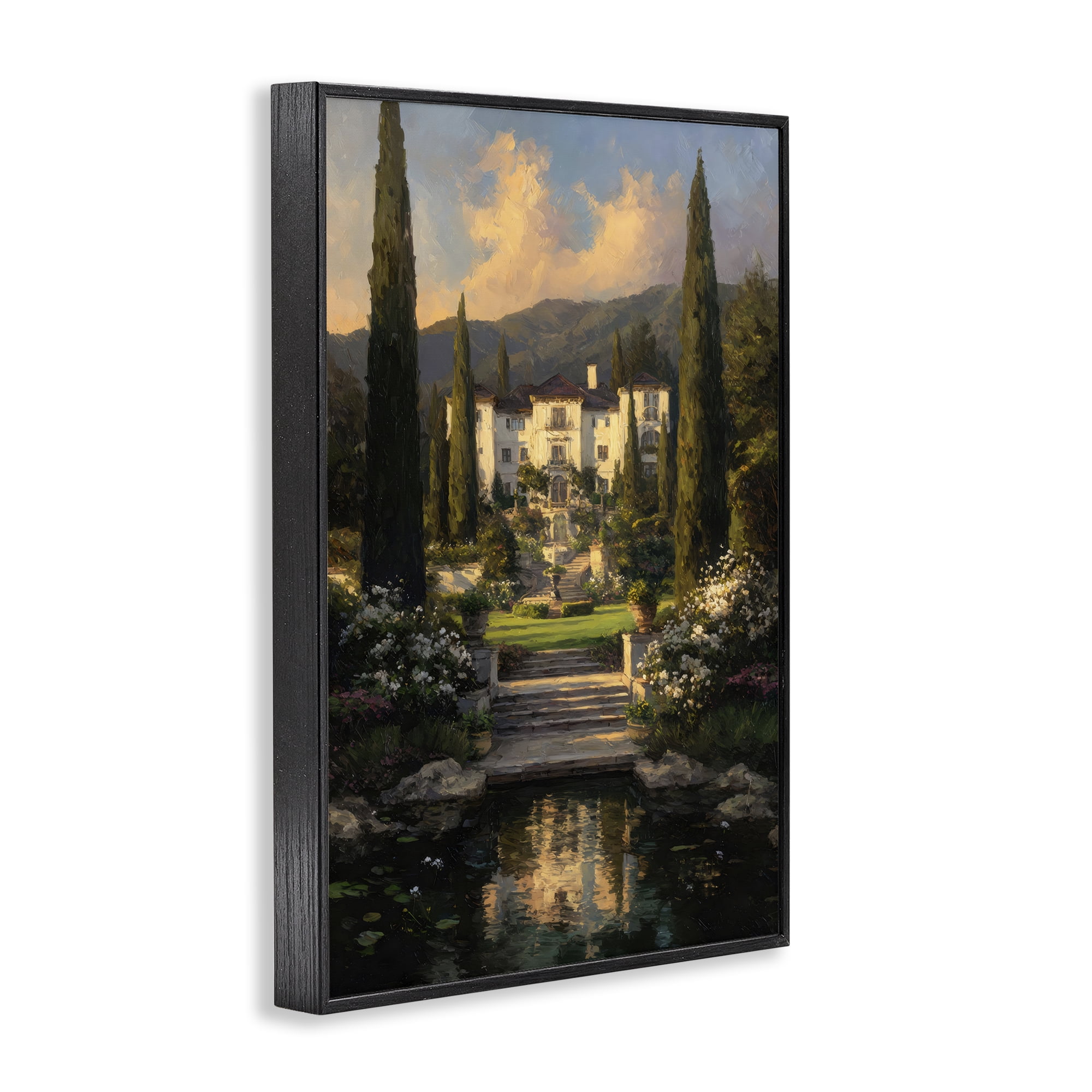 Stupell Industries Victorian Mansion at Sunset Black Framed Giclee Art, design by Petal Prints Design