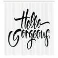 thumbnail image 3 of Hello Gorgeous Shower Curtain, Weathered Font of Inspirational Quote Modern Typography Brush Lettering, Fabric Bathroom Set with Hooks, 69W X 84L Inches Extra Long, Black and White, by Ambesonne, 3 of 3