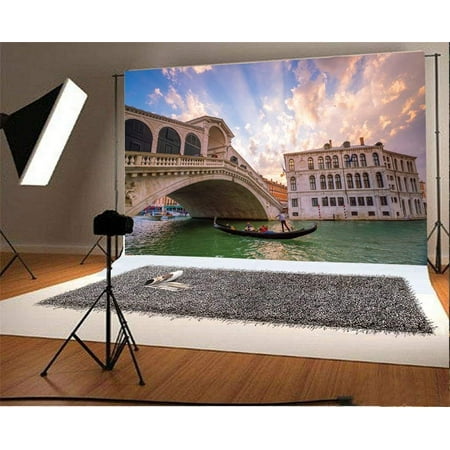 ABPHOTO 7x5ft Photography Backdrop European Archiculture Rialto Bridge in Venice Italy Scenic Spot Boat Blue Sky Sunshine Nature Travel Photo Background (Best Travel Spots In Europe)