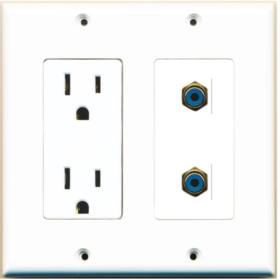 Ultra Spec Cables 15 Amp Power Outlet 2 Port RCA Blue Wall Plate