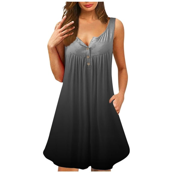 Summer Dress Saving! Jerdar Plus Size Women Dress Round-Neck Printing Sleeveless Tunic Dresses T-Shirt Dresses Black M