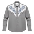 thumbnail image 4 of Western Cowboys Dress Shirts for Men Long Sleeve Button Lapel Top Casual Carnival Theme Classic Comfortable Mens Shirt Grey L, 4 of 4