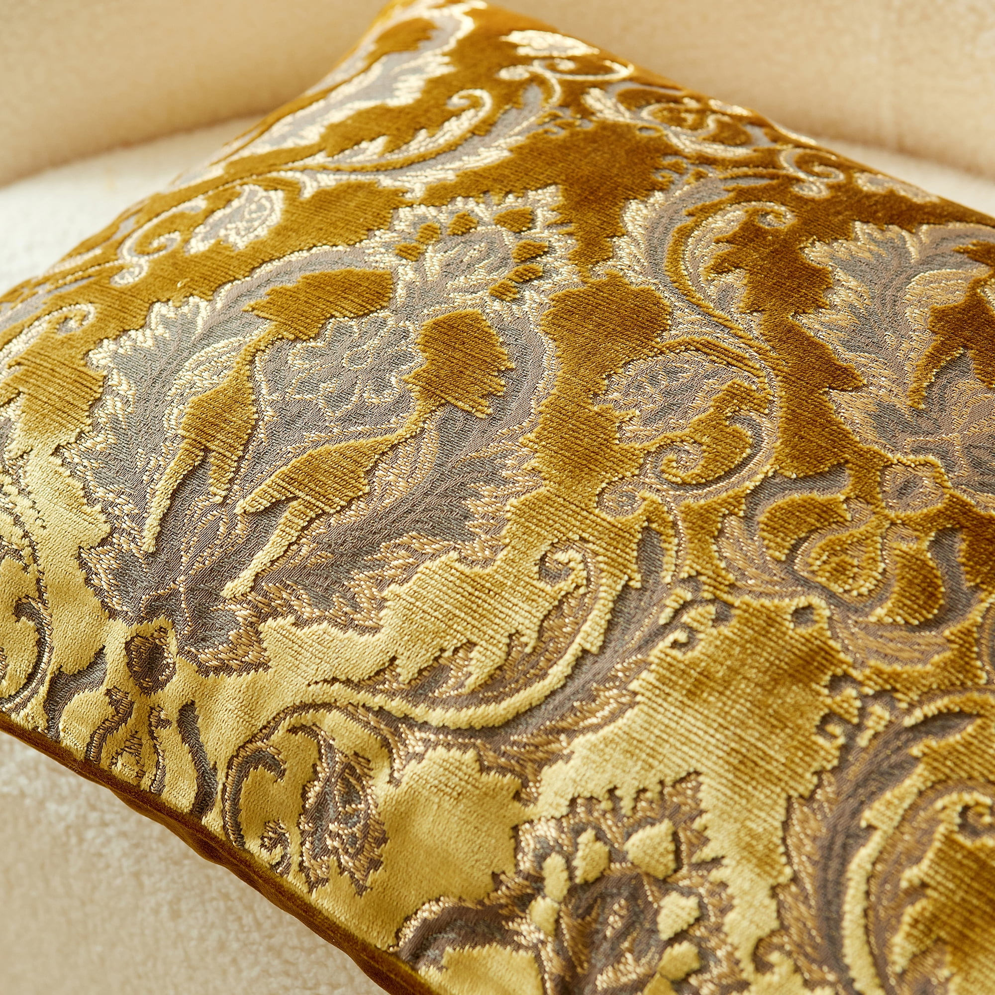 Damask Throw Pillow Covers Cases Soft Cut Velvet Design Pillow Cover Elegant Luxurious Gold Large Decorative Cushion Covers