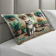thumbnail image 2 of Ambesonne Cat Quilted Pillowcover, Painting Boho Cozy Scene Kitty, 36" x 20", Jade Green Grey Orange, 2 of 2