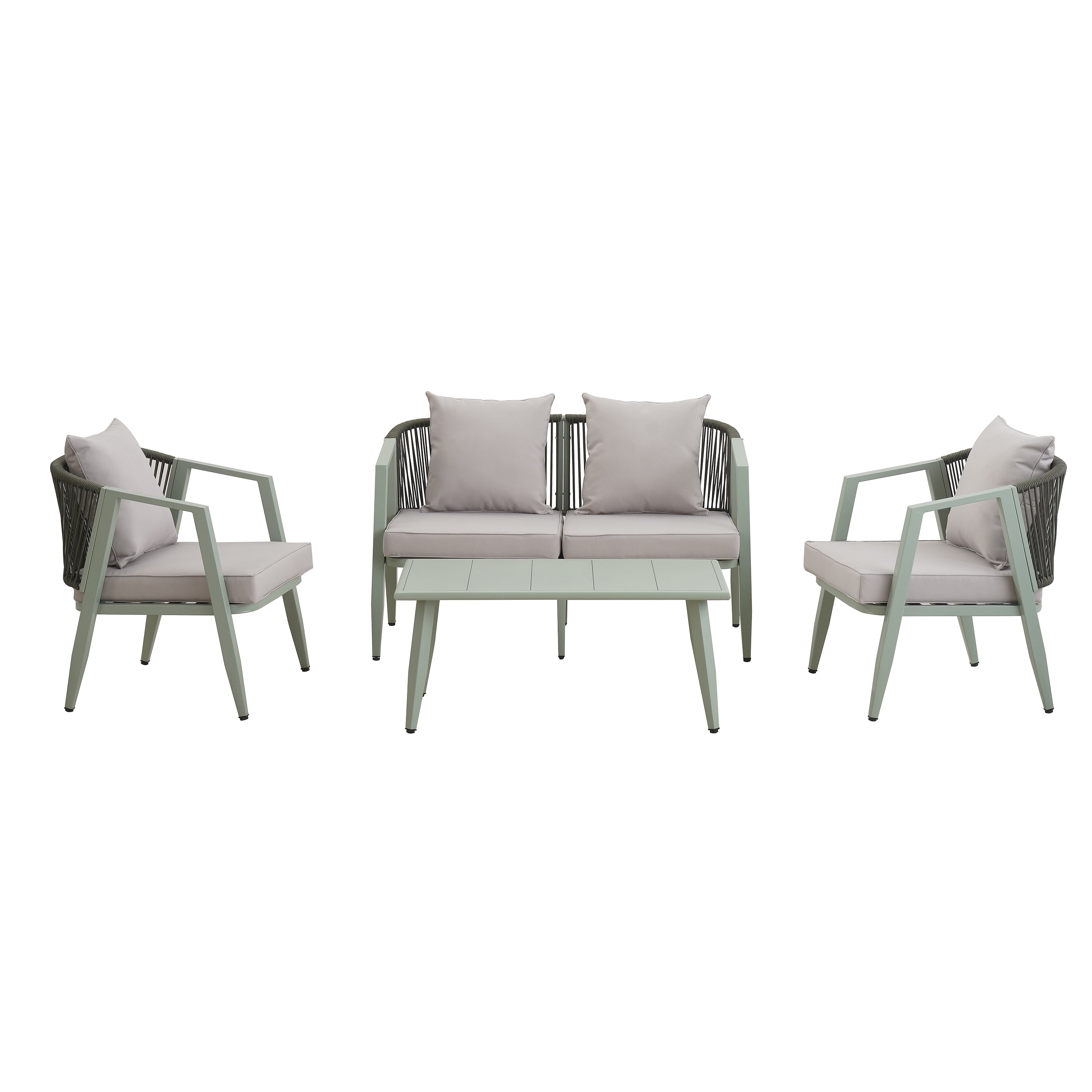 Leumius 4 Pieces Patio Furniture Set,Modern Outdoor Conversation Set for Patios,Lawns,Green