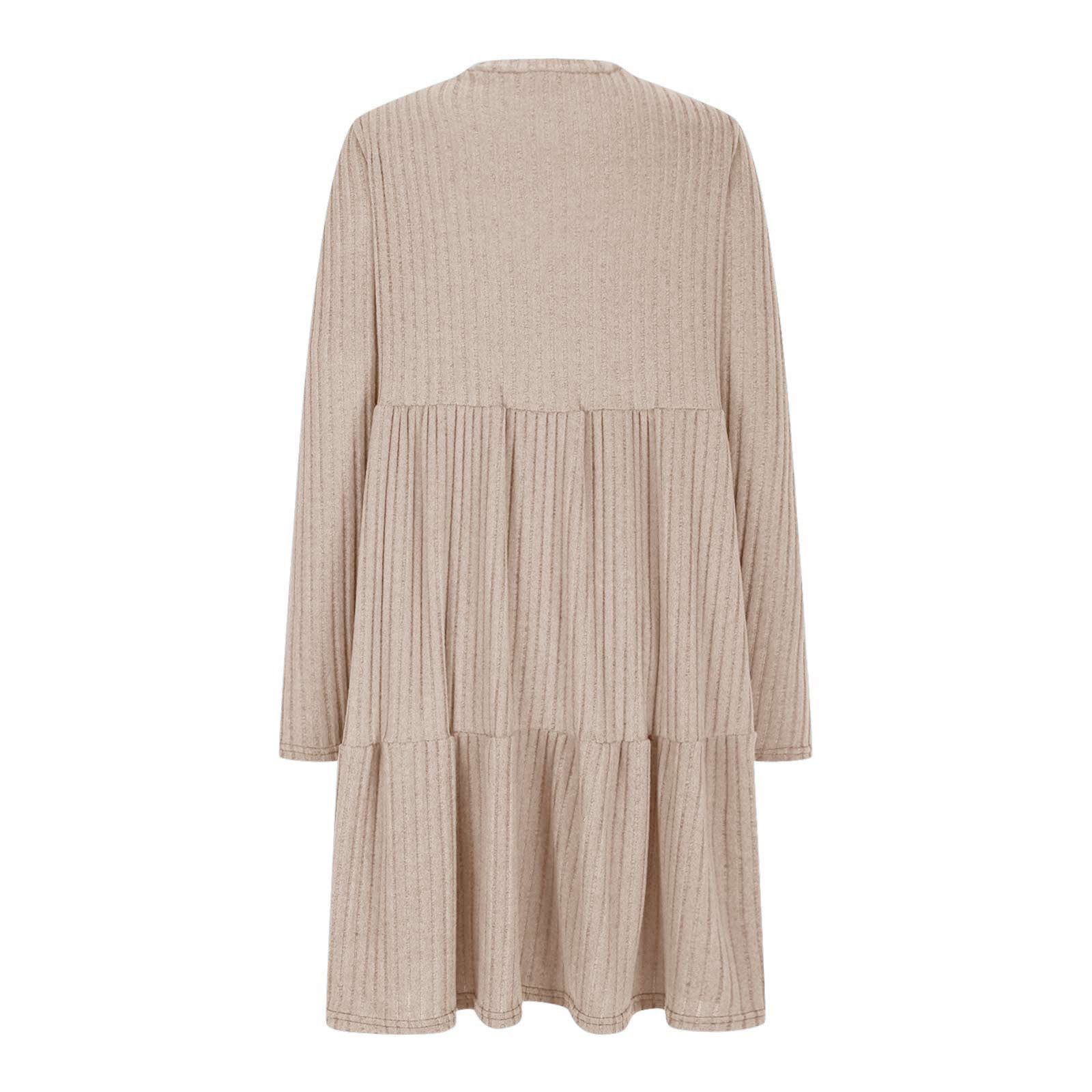 OSFVNOXV Long Sleeve Sweater Dress for Women Ribbed Knit Shirt High Waisted Bodycon Tiered Mini Dress with Pockets
