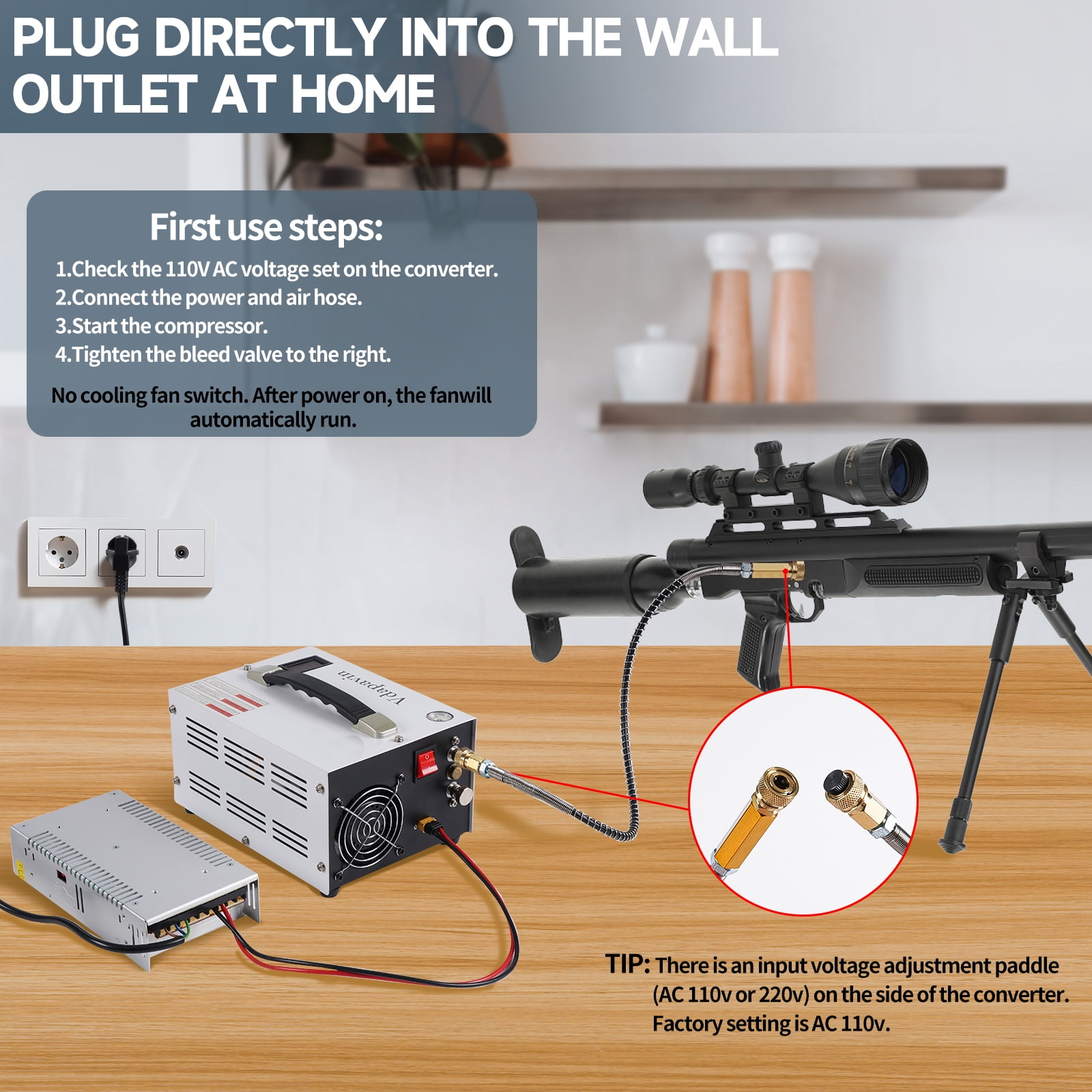 Pcp Air Compressor, 4500Psi 30Mpa - Portable and Powerful 12V DC/110V AC Pump
